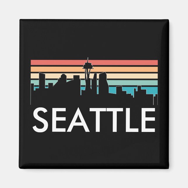 Aimant Seattle Washington Retro Sunset Skyline tendance (Devant)