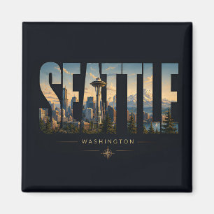 Aimant Seattle Washington Space Needle Montagne Skyline