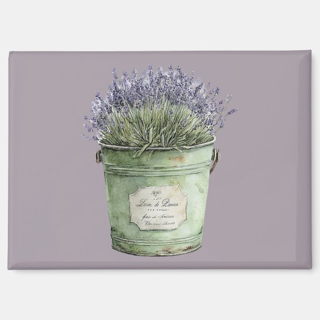 Aimant Seau vert blanc Fleurs de lavande (Recto)