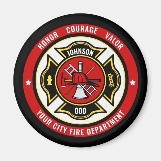 Aimant Secourt de pompier AJOUTER LE NOM Insigne du servi (Devant)