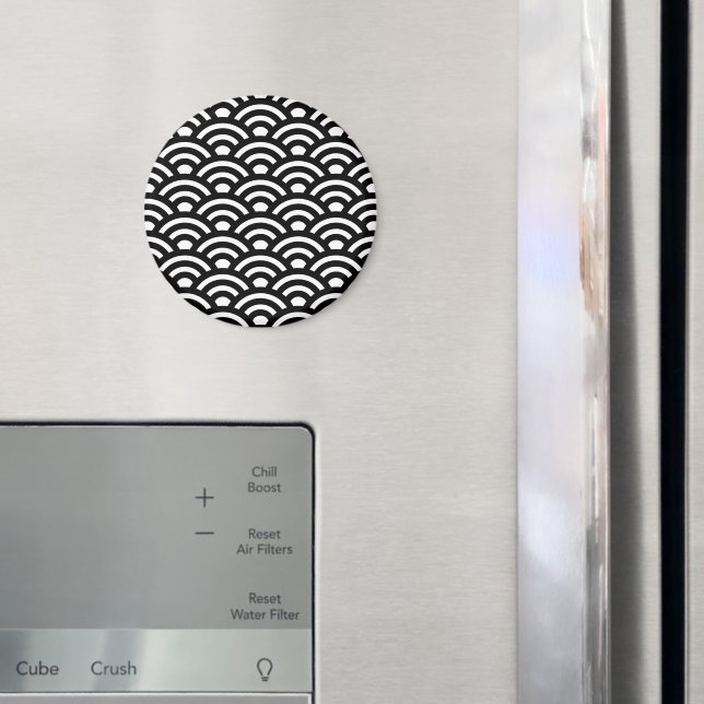 Aimant Seigaiha, Vagues, Japonais, Noir et Blanc (In situ (réfrigérateur))
