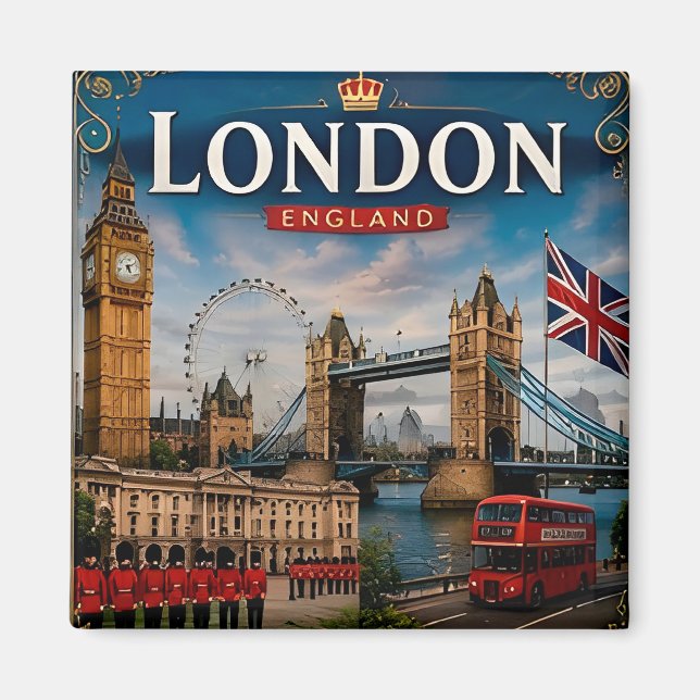 Aimant 🧲 Séjour à Londres souvenir d'Angleterre 🏙️ (Devant)