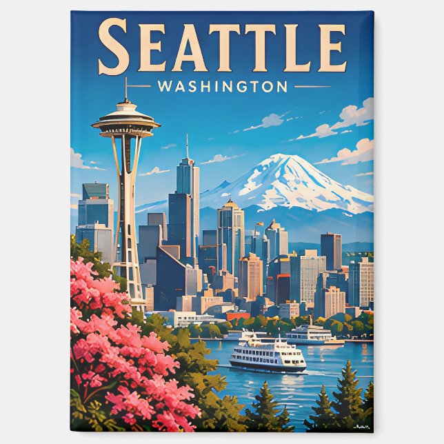Aimant ☕ Séjour à Seattle, Washington, souvenir (Recto)