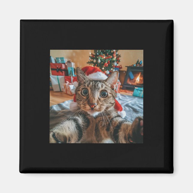 Aimant Selfie Chat Drôle Avec Père Noël Noël 1 (Devant)