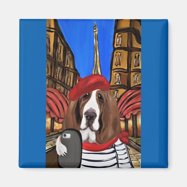 Aimant Selfie de Basset Hound (Devant)