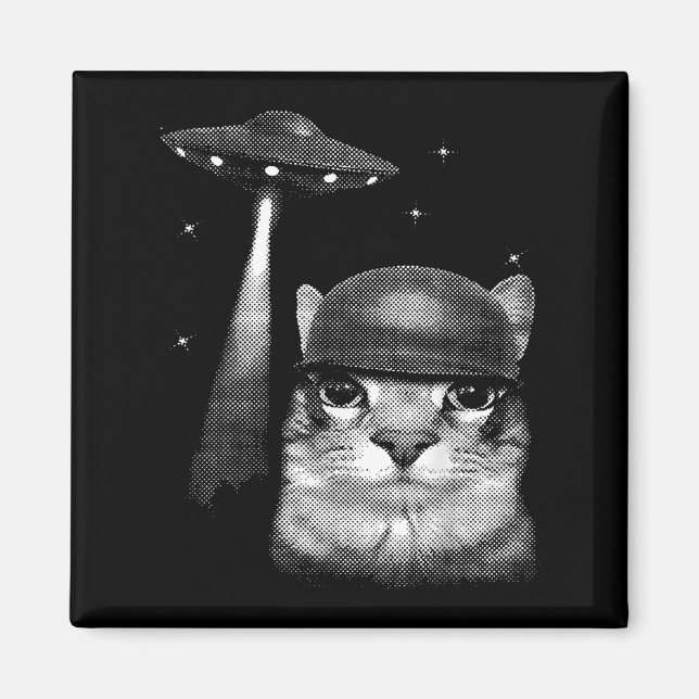 Aimant Selfie De Chat Avec Alien Ufo Drôle Cadeaux De Cha (Devant)