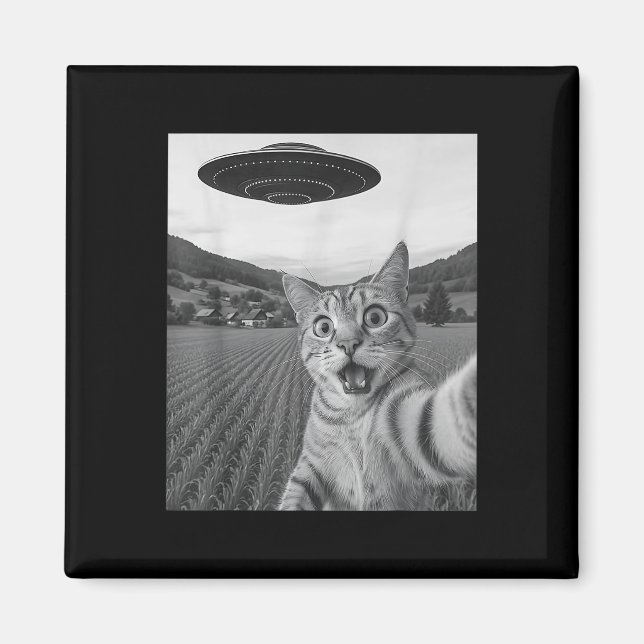 Aimant Selfie De Chat Avec Alien Ufo Funny Chat Drôle Ali (Devant)