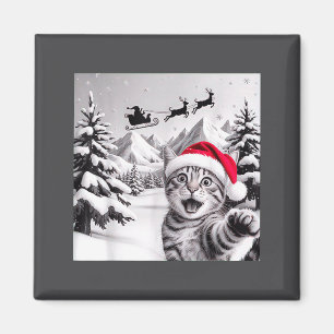 Aimant Selfie de chat avec le Père Noël