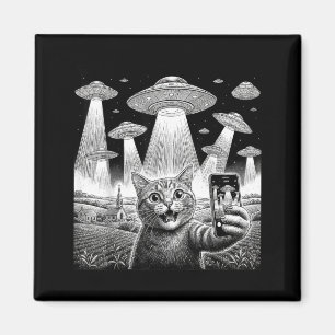 Aimant Selfie de chat avec un OVNI extraterrestre Cadeaux