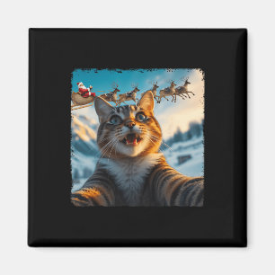 Aimant Selfie De Chat Drôle Avec Père Noël Sleigh Noël No