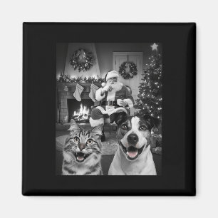 Aimant Selfie De Chien De Chat De Noël Drôle Avec Santa C