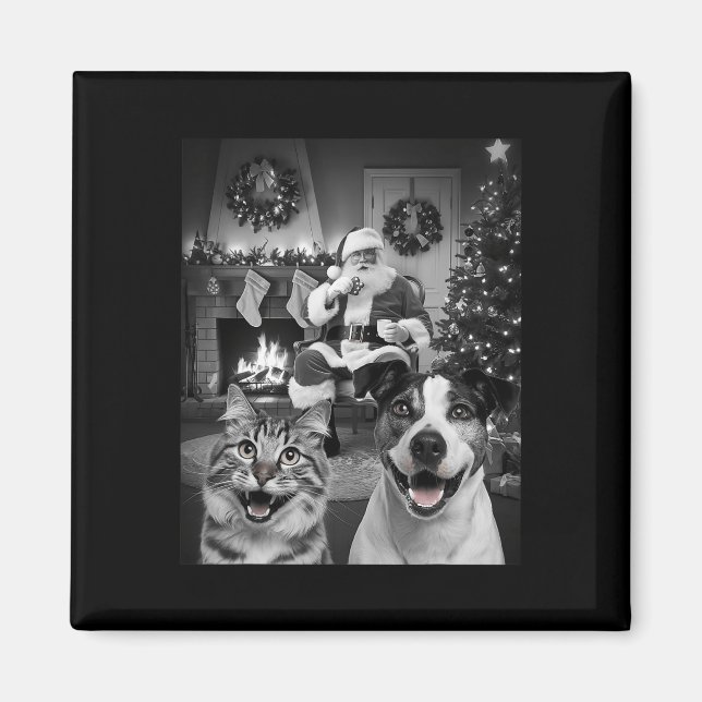 Aimant Selfie De Chien De Chat De Noël Drôle Avec Santa C (Devant)