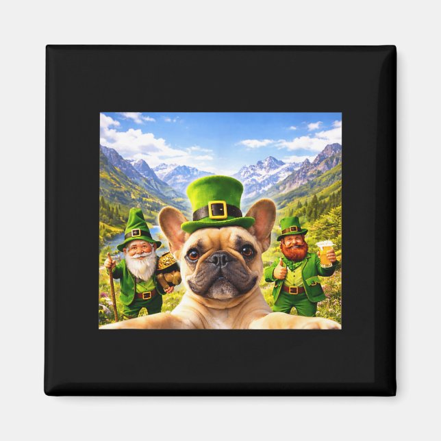 Aimant selfie drôle de Saint-Patrick avec un bouledogue f (Devant)