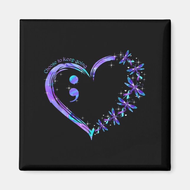 Aimant Semicolon du coeur Mois de prévention du suicide (Devant)