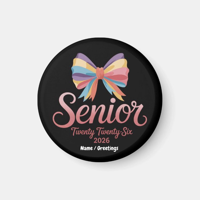 Aimant Senior 2026 Jote Rainbow Bow Graduation Coquette (Devant)