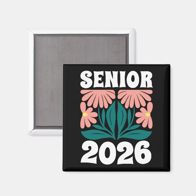 Aimant Senior 2026 Personnalisé Retro Flowers Super Gradu (Recto/Verso)