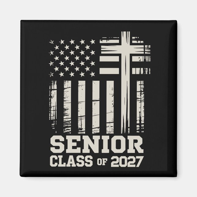 Aimant Senior Class Of 2027 USA Flag Cross Christian Grad (Devant)