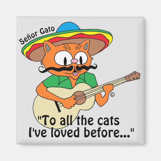 Aimant Señor Gato Dessin-Cartoon Chant Guitare (Devant)