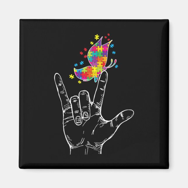 Aimant Sensibilisation Je t'aime Asl Hand Sign Language B (Devant)