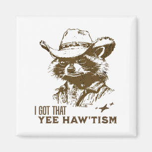 Aimant Sensibilisation sur l'autisme Cowboy Raccoon J'Ai 