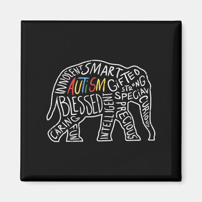 Aimant Sensibilisation sur l'autisme Eléphant Mots Amoure (Devant)