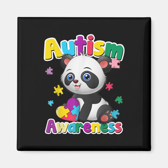Aimant Sensibilisation sur l'autisme Panda Puzzle Pièces  (Devant)