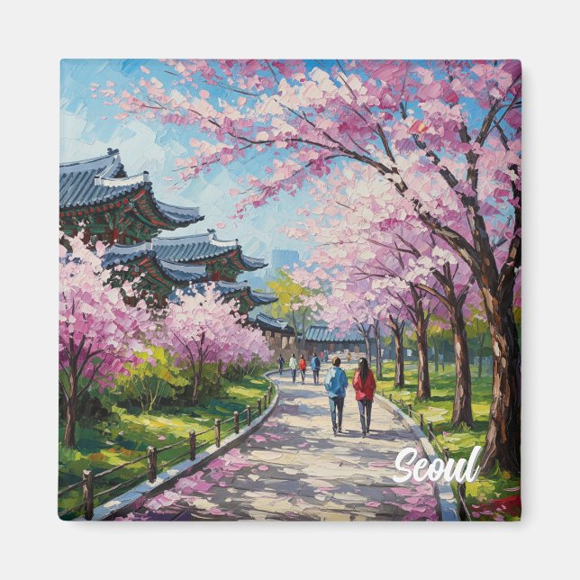 Aimant Séoul Corée du Sud : fleurs de cerisiers (Devant)