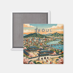 Aimant Séoul Corée du Sud Voyage Art Vintage