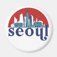 Seoul Korea Retro Sun City Skyline Cityscape Art