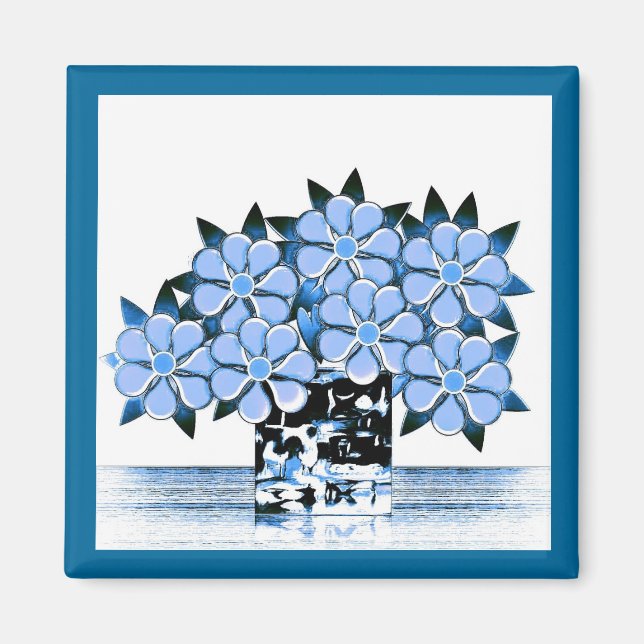Aimant Sept fleurs et bleus de vase (Devant)