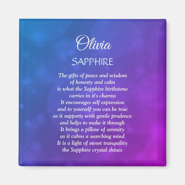 Aimant Septembre Birthstone Sapphire conception (Devant)