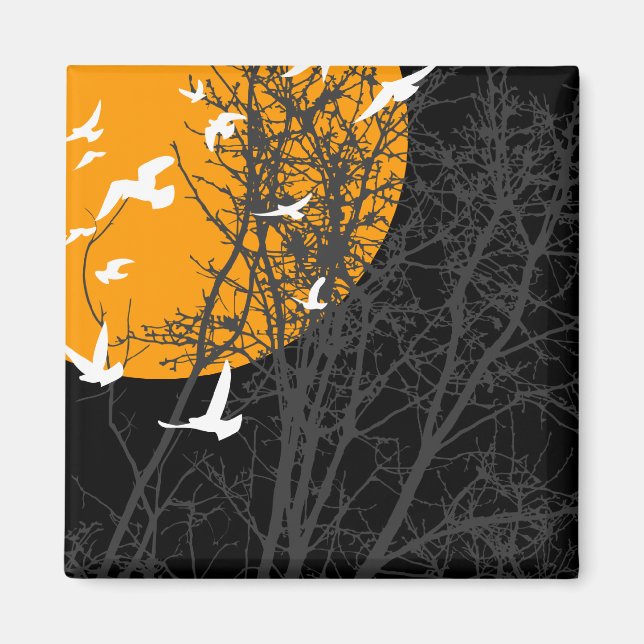 Aimant sérigraphie oiseaux : lune d'orange (Devant)