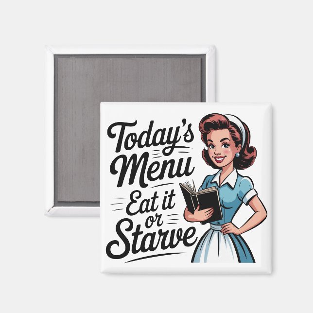 Aimant Serveuse Rétro des Années 50 – Cuisine de Restaura (Recto/Verso)