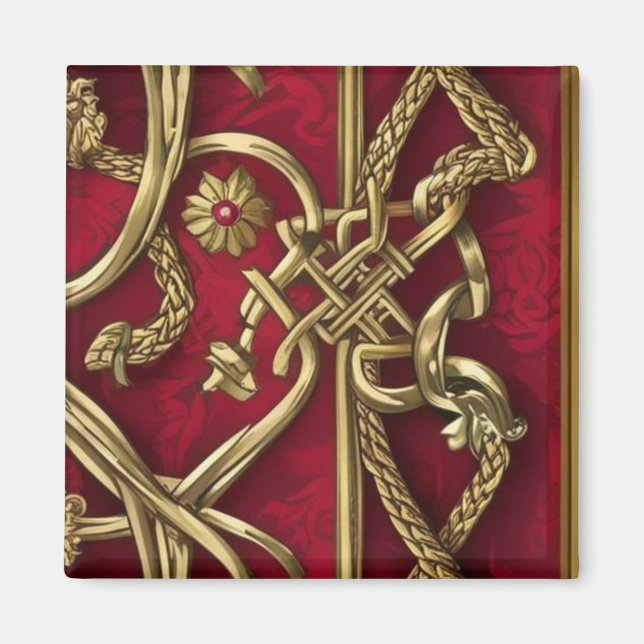 Aimant Serviette en papier médiévale rouge et or (Devant)