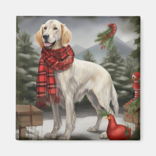 Aimant Setter Anglais Chien dans la neige Noël