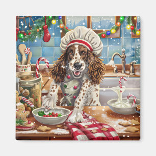 Aimant Setter Anglais Fête de Noël en Cuisine : Un Noël F