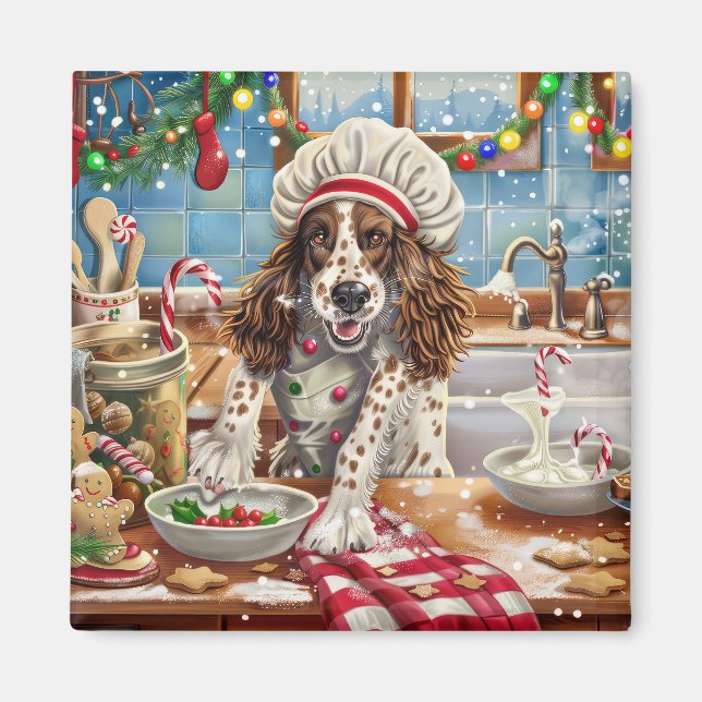 Aimant Setter Anglais Fête de Noël en Cuisine : Un Noël F (Devant)
