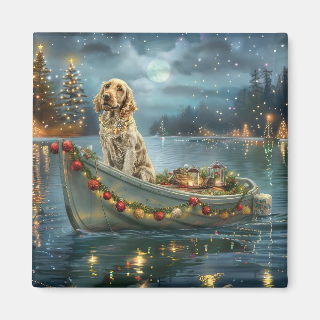 Aimant Setter anglais Voyage de Noël Festif  (Devant)