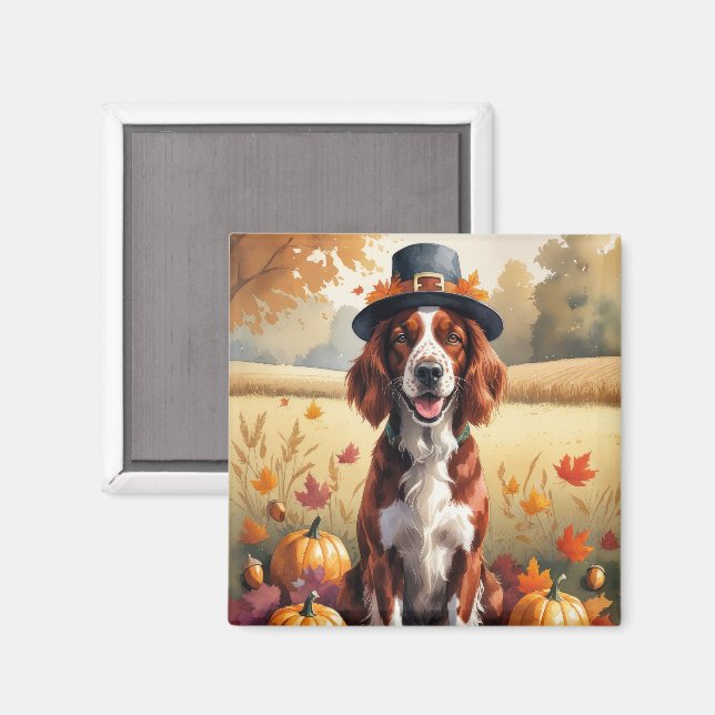Aimant Setter Rouge Irlandais Dans Les Feuilles D'automne (Recto/Verso)