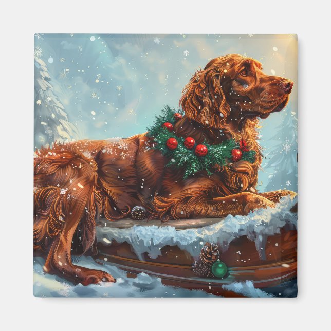 Aimant Setter Rouge Irlandais Noël Festif (Devant)