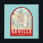 Aimant Seville Spain Travel Retro Emblem<br><div class="desc">Seville retro travel design in an emblem style. It is situated on the lower reaches of the River Guadalquivir,  in the southwest of the Iberian Peninsula.</div>