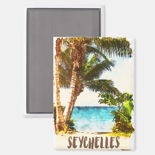 Aimant Seychelles Tropical Island Scenery Aquarelle