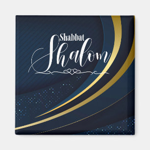 Aimant Shabbat Shalom Bleu Or Ligne Géométrique Rayure
