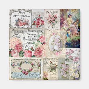 Aimant Shabby chic collage, country victorian, decoupage