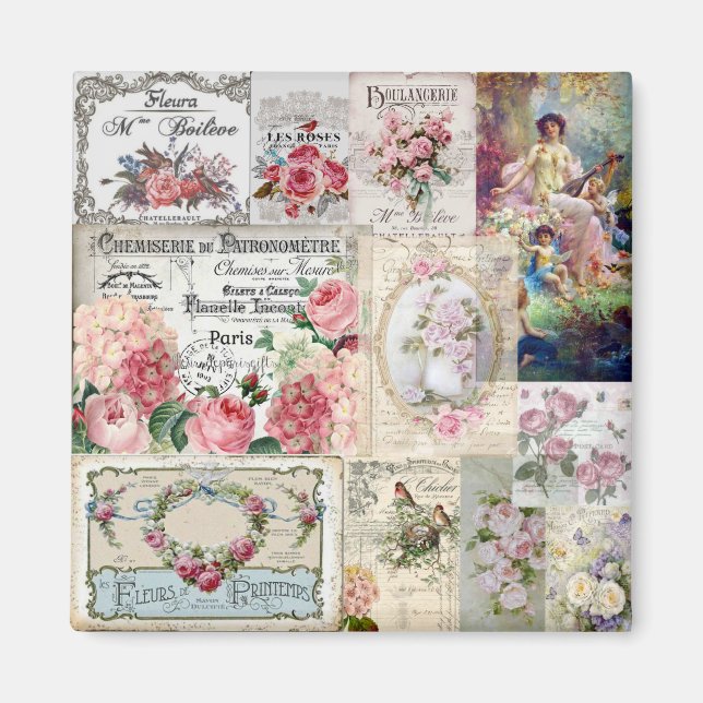 Aimant Shabby chic collage, country victorian, decoupage (Devant)
