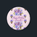 Aimant Shabby Pink Rose Floral Tea Party Purple<br><div class="desc">Shabby Chic Pink Rose Floral Tea Party Magnet,  with a fully customizable name. Designed from one of my watercolour paintings.</div>