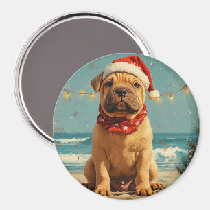 Aimant Shar Pei Chien Christmas Plage Vintage