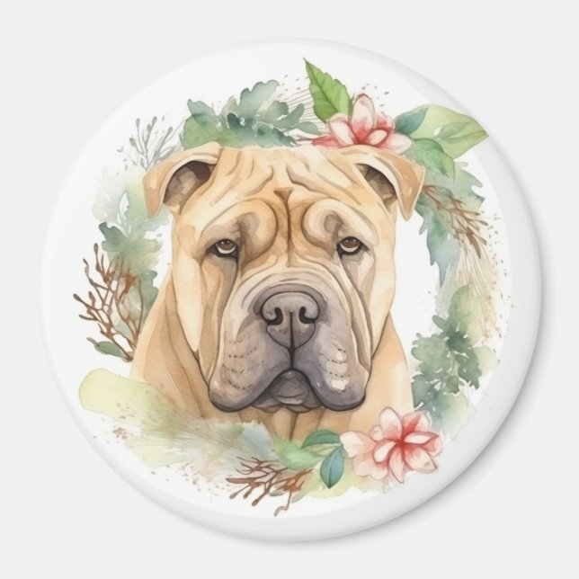 Aimant Shar Pei Christmas Wreath Festive Pup (Devant)