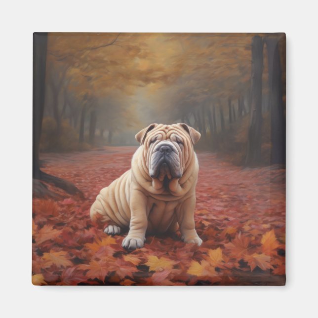 Aimant Shar Pei dans l'automne Feuilles automne Inspire (Devant)