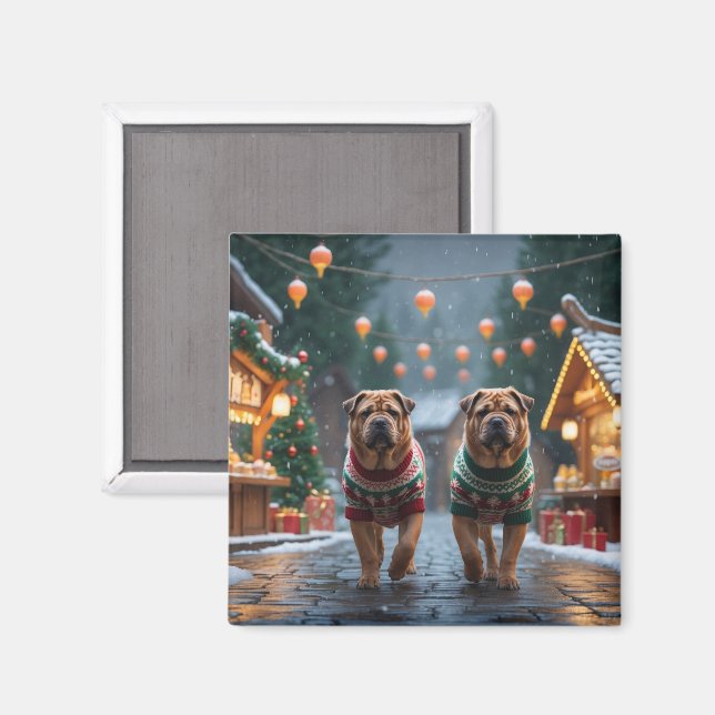 Aimant Shar Pei  Dogs Christmas Snow Holiday (Recto/Verso)